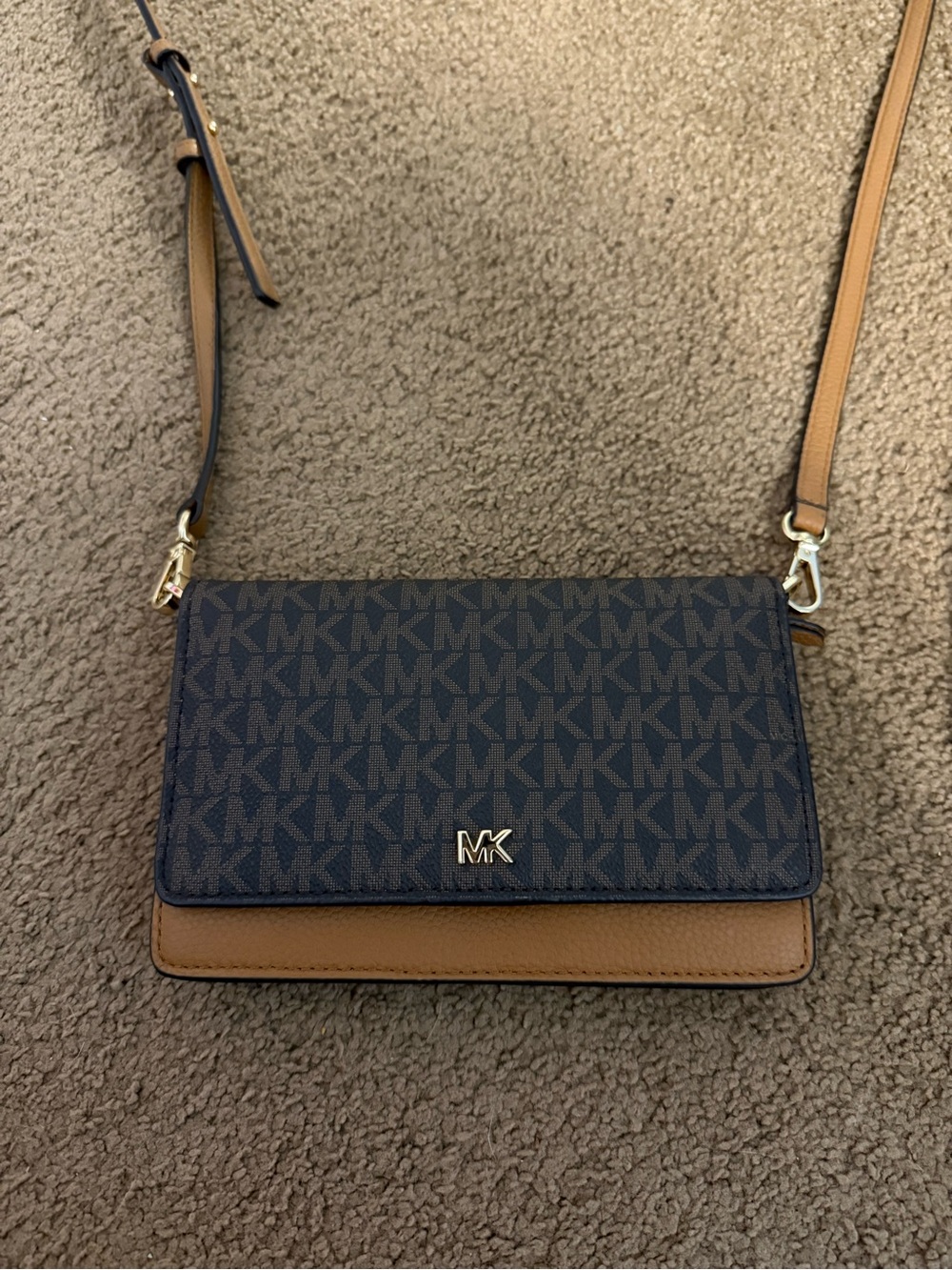Michael Kors Navy Brown Signature MK Crossbody